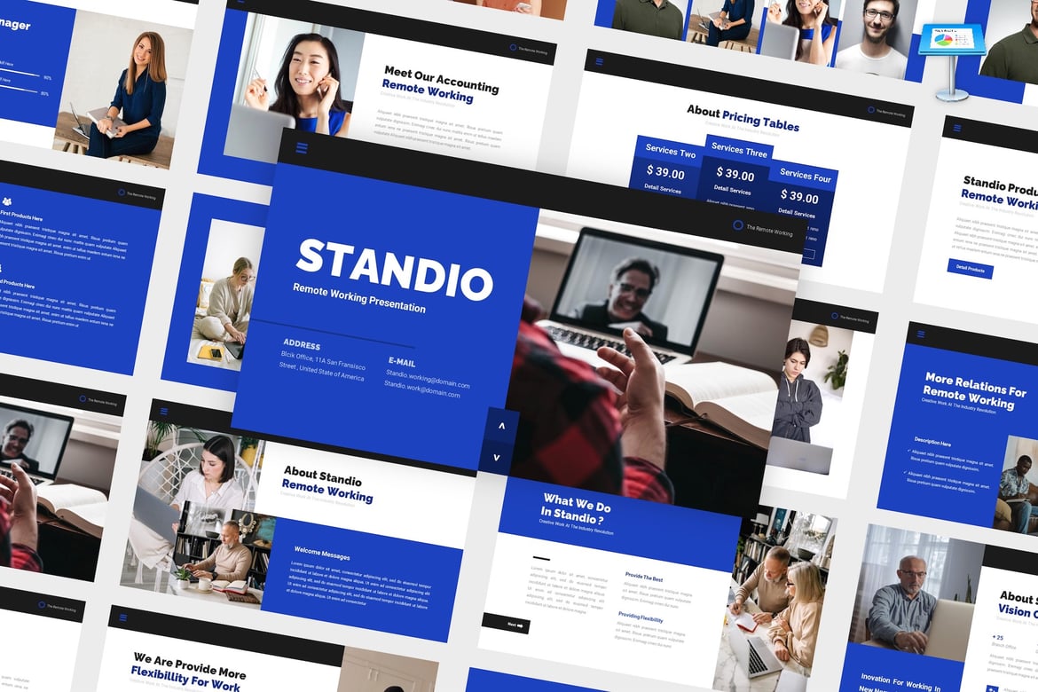 Template PowerPoint Standio untuk Kerja Jarak Jauh yang Kreatif dan Profesional