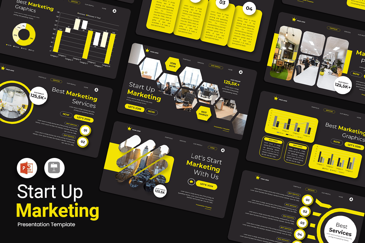 Template Presentasi PowerPoint untuk Pemasaran Startup yang Menarik