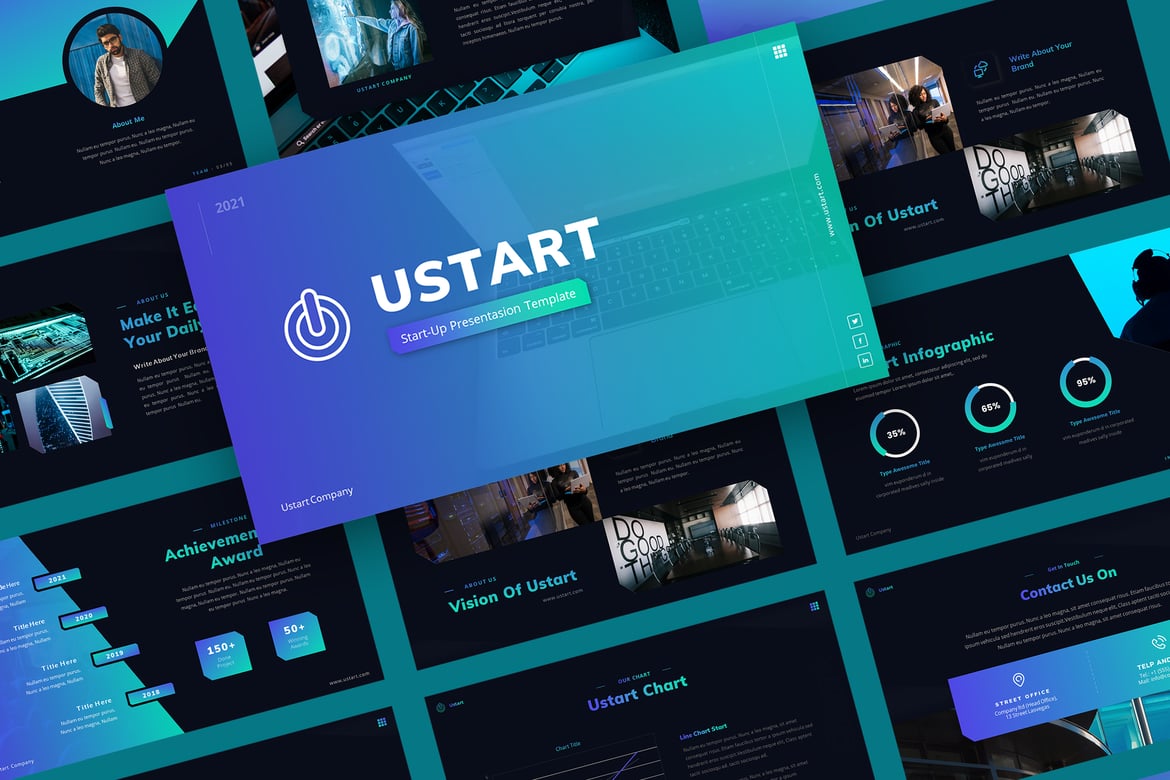 Template Presentasi PowerPoint Ustart untuk Start-Up yang Modern dan Menarik