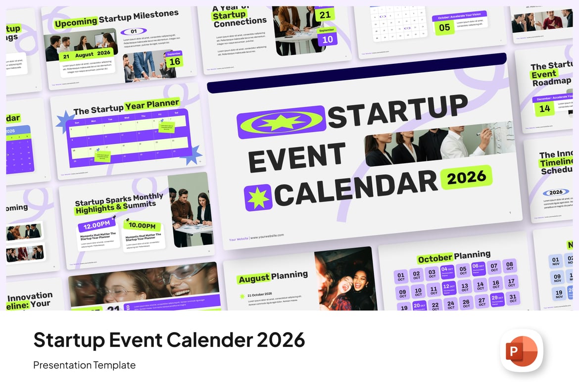 Template Presentasi PowerPoint Kalender Startup 2026 yang Kreatif
