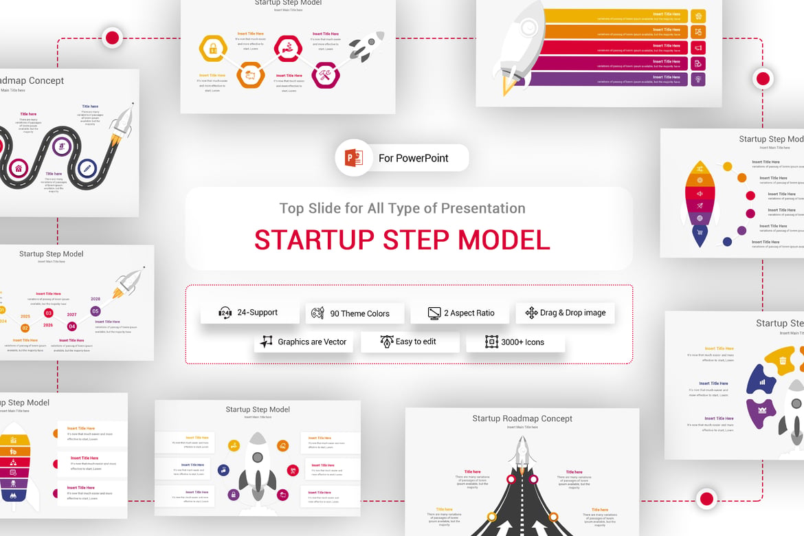 Template PowerPoint Model Langkah Startup yang Menarik