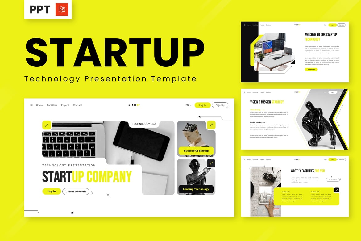 Template Powerpoint Teknologi untuk Startup yang Menarik