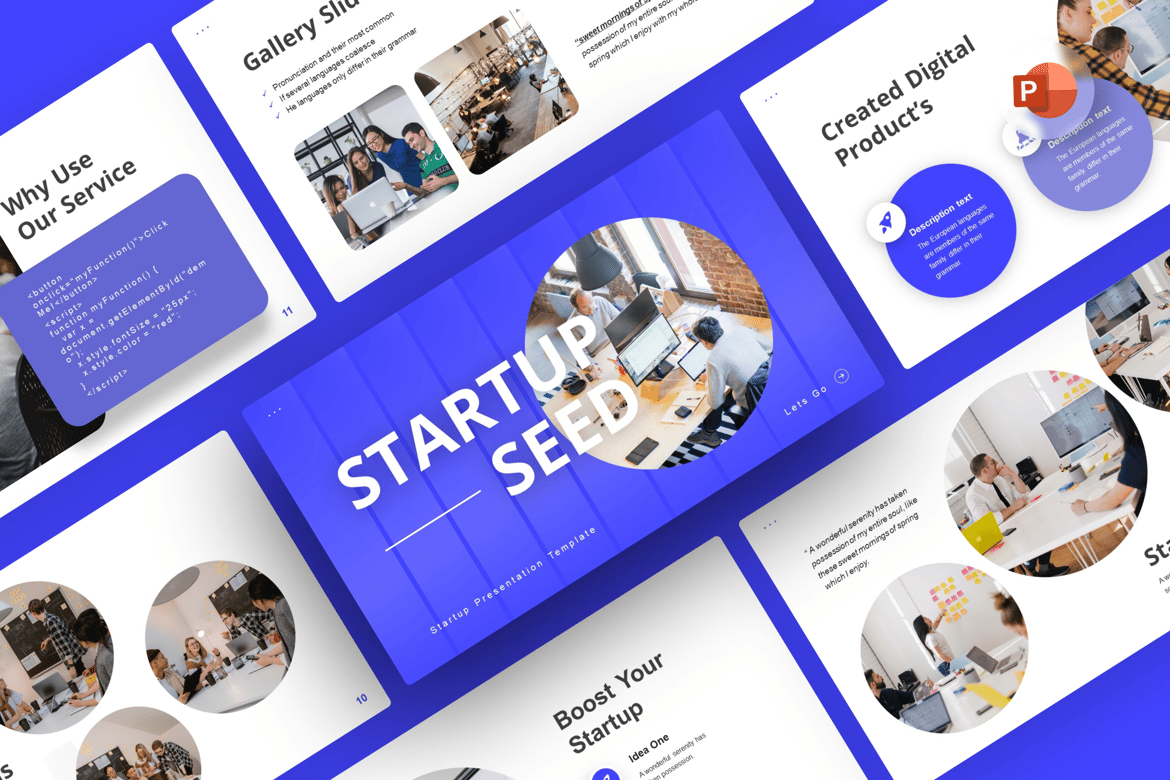 Template PowerPoint Startupseed Biru yang Kreatif untuk Bisnis Anda