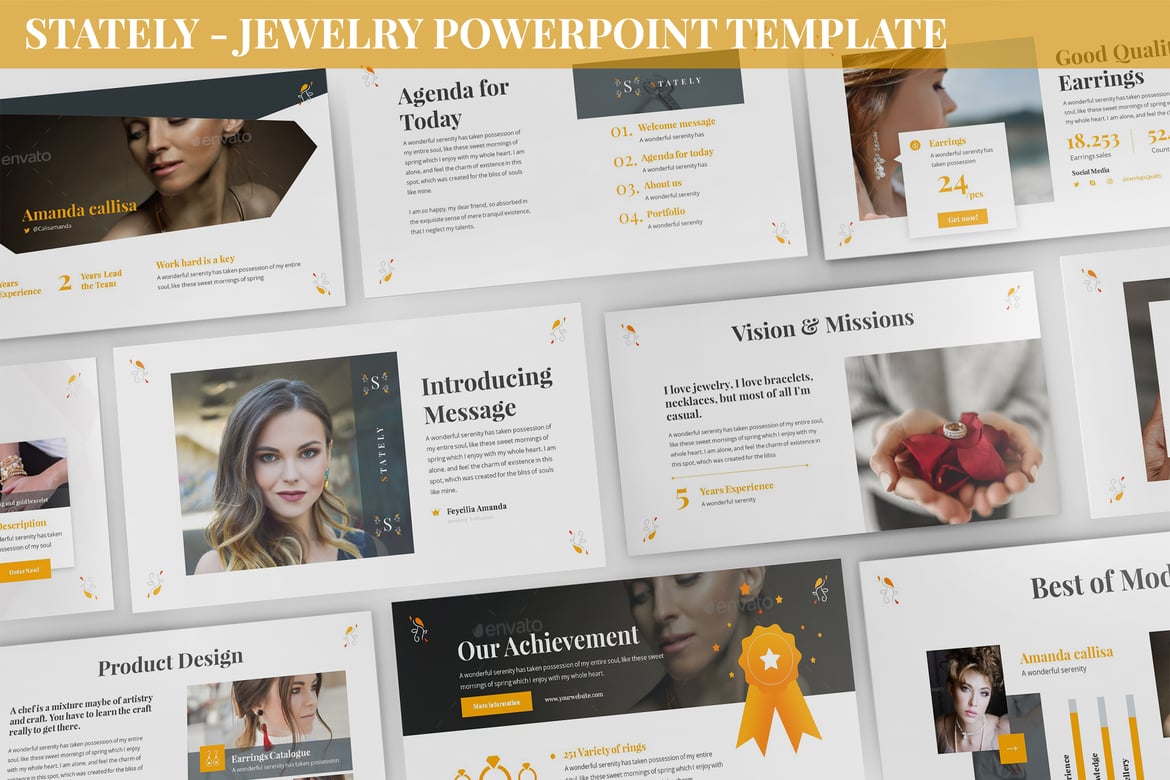 Template Presentasi PowerPoint Stately - Elegan untuk Bisnis Perhiasan dan Fashion