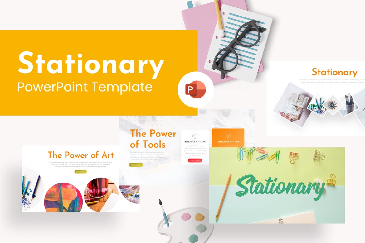 Template Presentasi Powerpoint Bertema Alat Tulis yang Modern dan Profesional