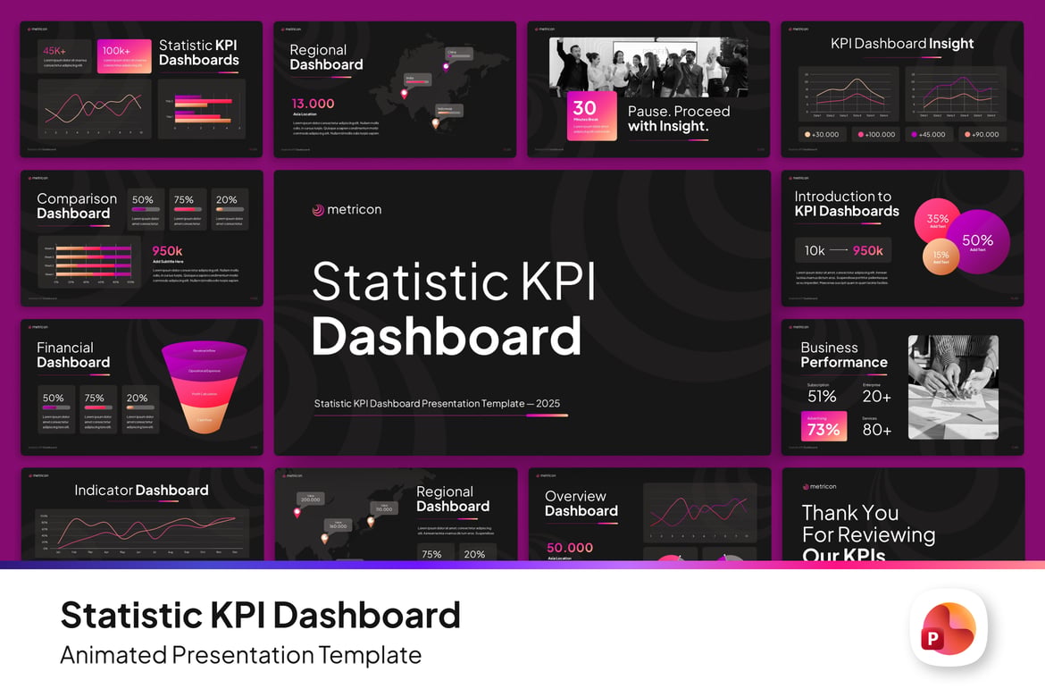 Template PowerPoint Dashboard KPI Statistik yang Menarik