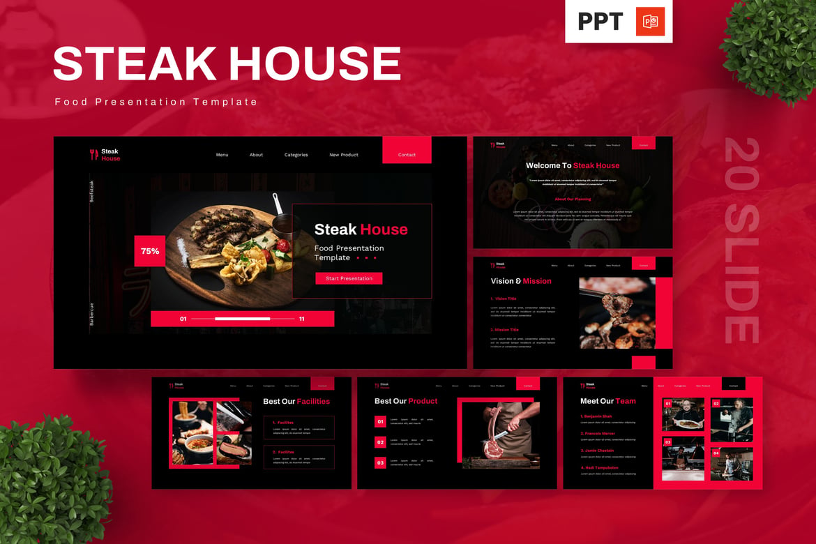 Template Presentasi PowerPoint Steak House yang Menarik dan Profesional