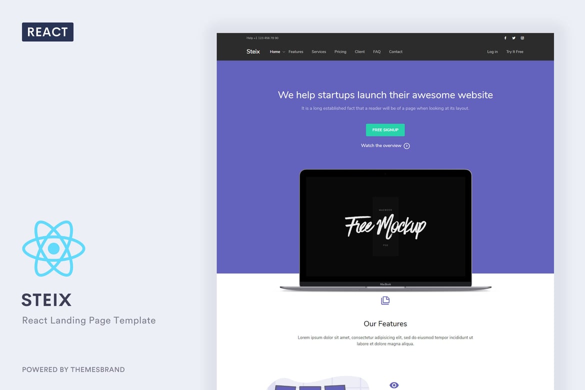 Template Website Steix React - Solusi Landing Page Responsif
