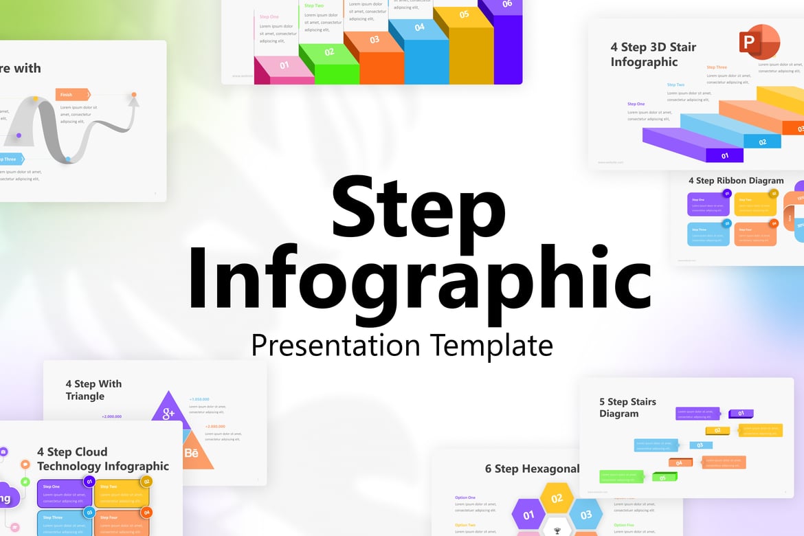 Template PowerPoint Infografis Langkah yang Modern dan Elegan