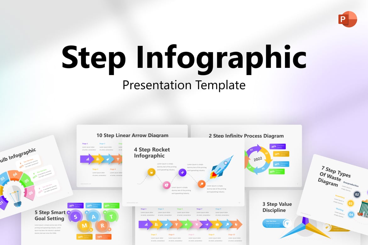 Template PowerPoint Infografis Langkah yang Menarik dan Modern