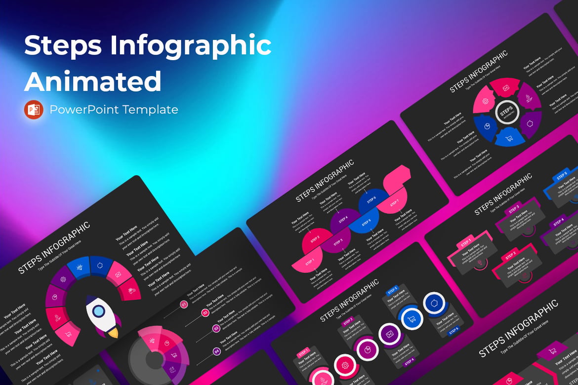 Template PowerPoint Infografis Langkah Animasi yang Menarik