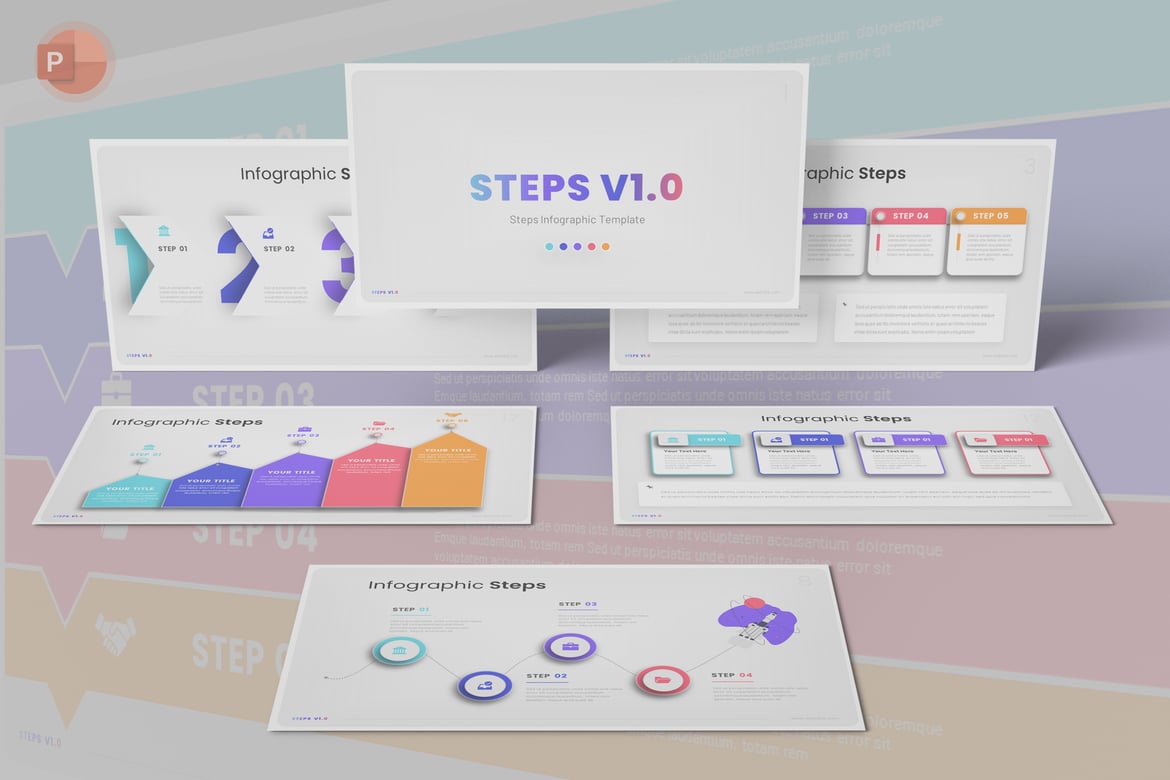 Template Presentasi PowerPoint Infografis Langkah yang Menarik