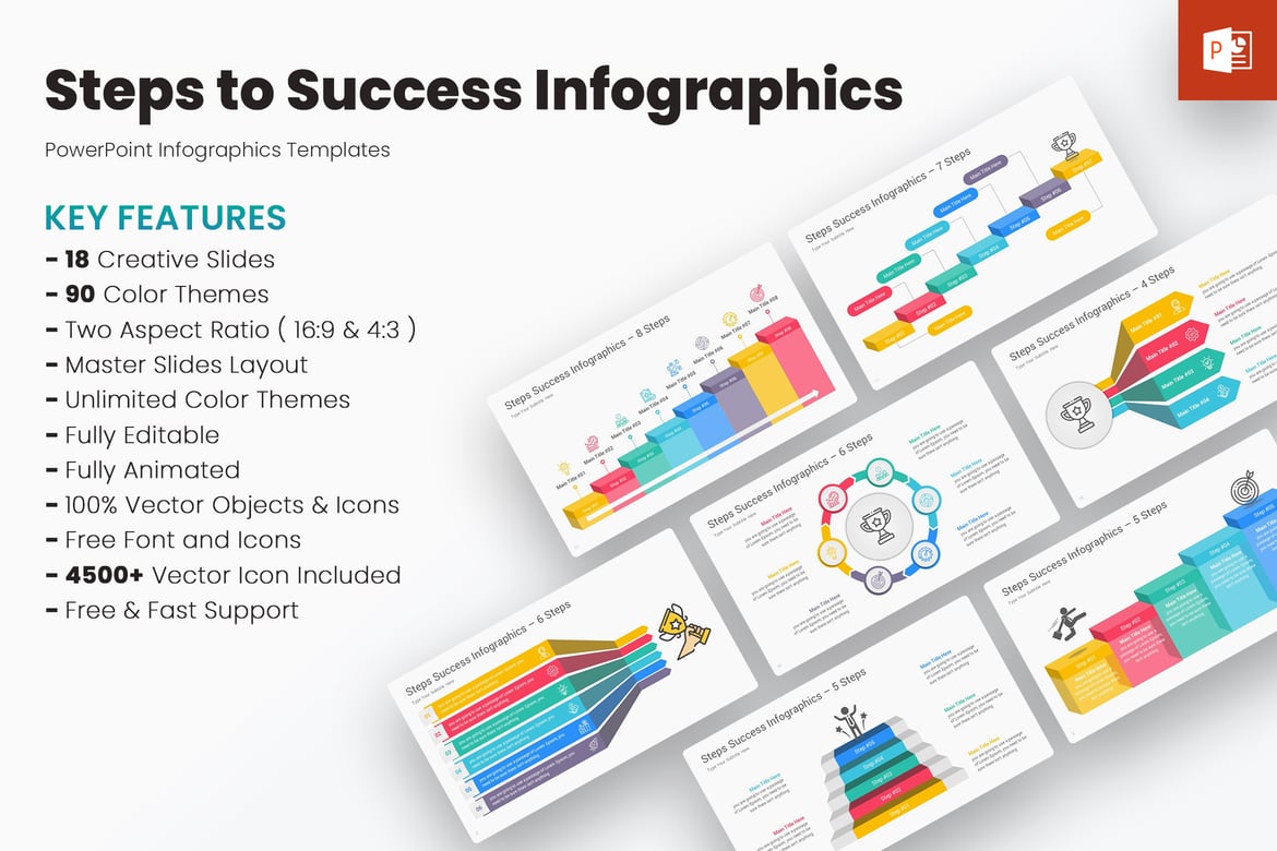 Template Presentasi PowerPoint Infografis Langkah Menuju Sukses
