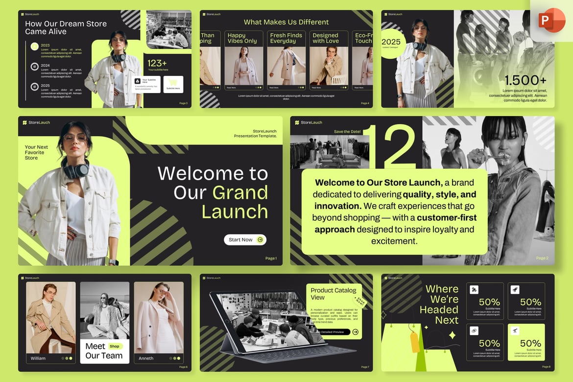 Template PowerPoint Peluncuran Toko yang Modern dan Stylish