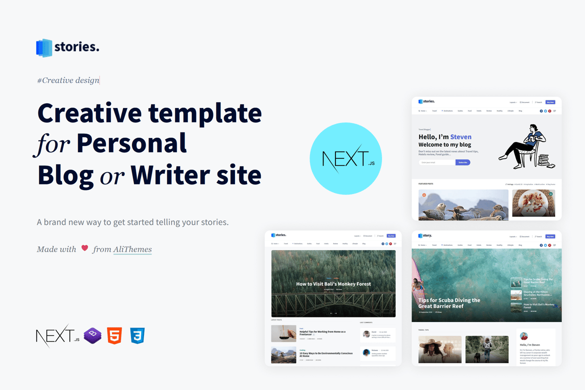 Template Website Blog Pribadi Stories - React NextJS yang Modern