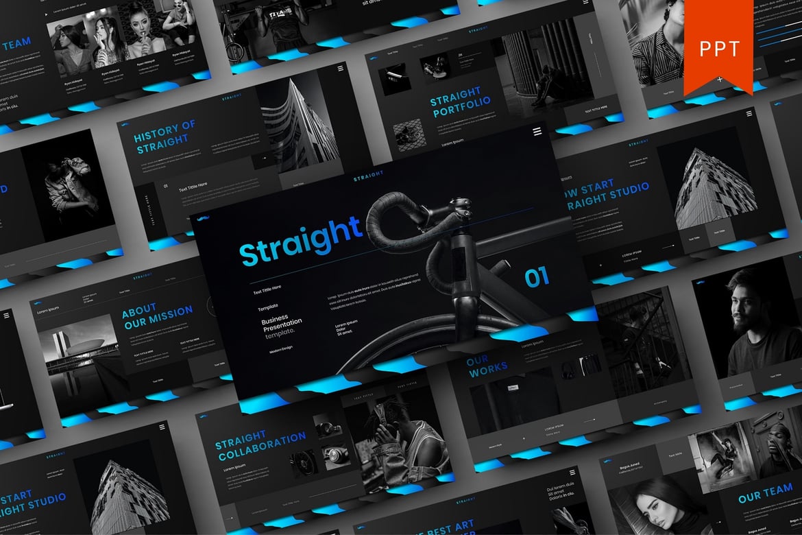 Template PowerPoint Bisnis Straight yang Menarik