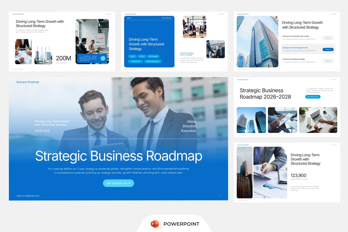 Template Presentasi PowerPoint Peta Jalan Strategis untuk Bisnis
