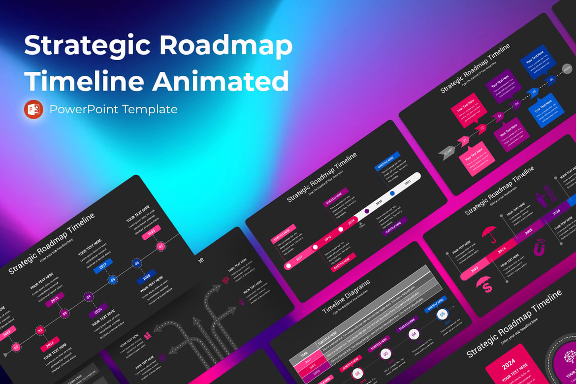 Template PowerPoint Animasi Timeline Peta Strategis yang Menarik