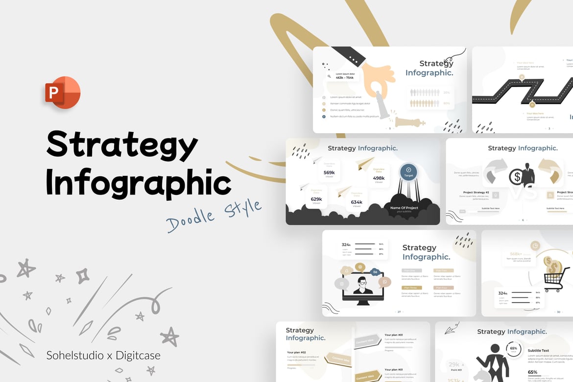 Template Presentasi PowerPoint Infografik Strategi yang Menarik