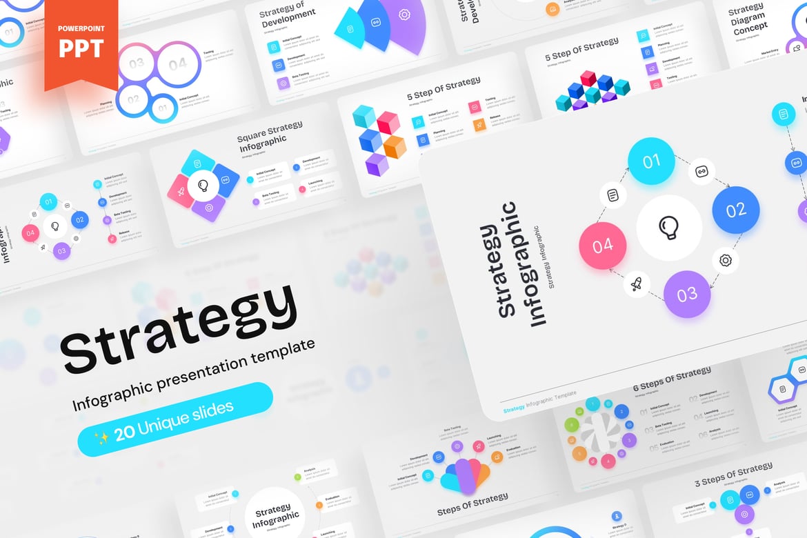 Template Presentasi PowerPoint Infografis Strategi yang Menarik