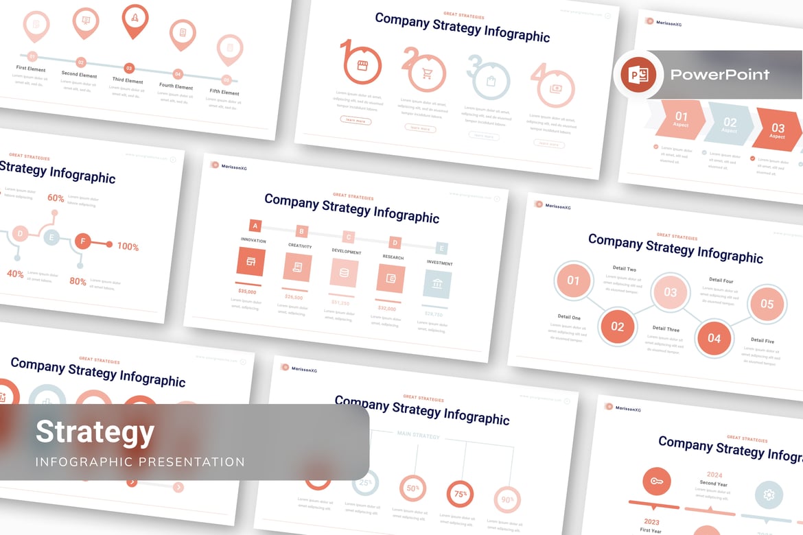 Template Presentasi PowerPoint Infografis Strategi yang Menarik