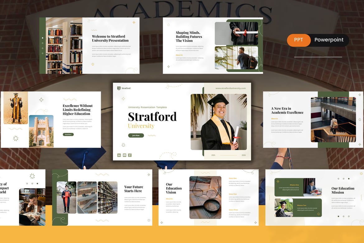 Template PowerPoint Presentasi Universitas Stratford yang Menarik