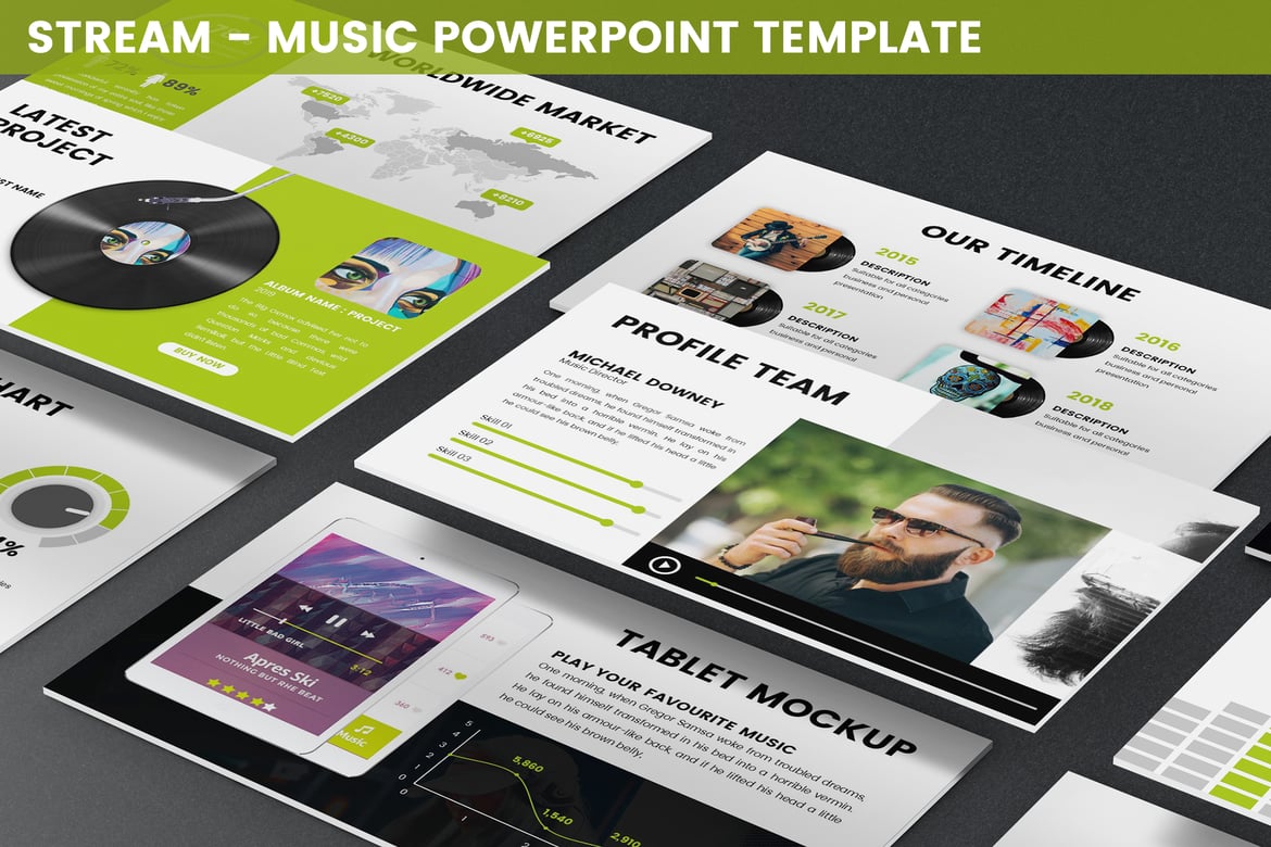 Template Presentasi Powerpoint Musik Modern dan Bersih