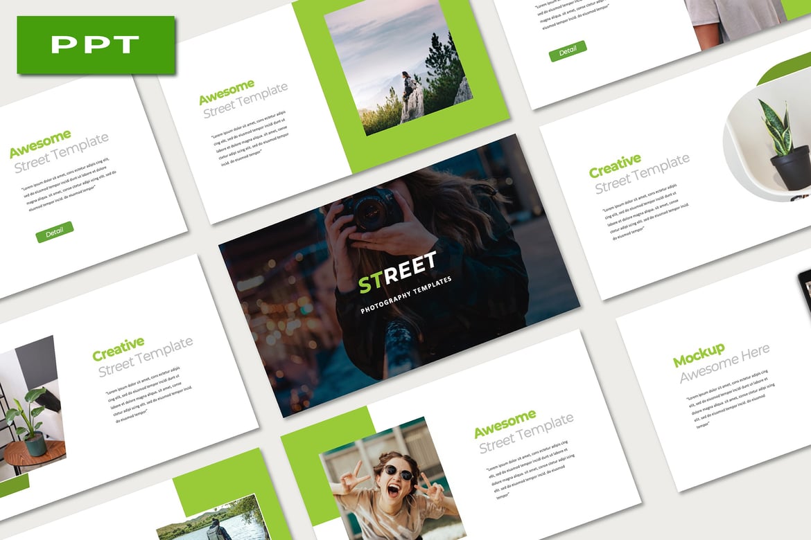 Template PowerPoint Fotografi Jalanan yang Elegan dan Modern