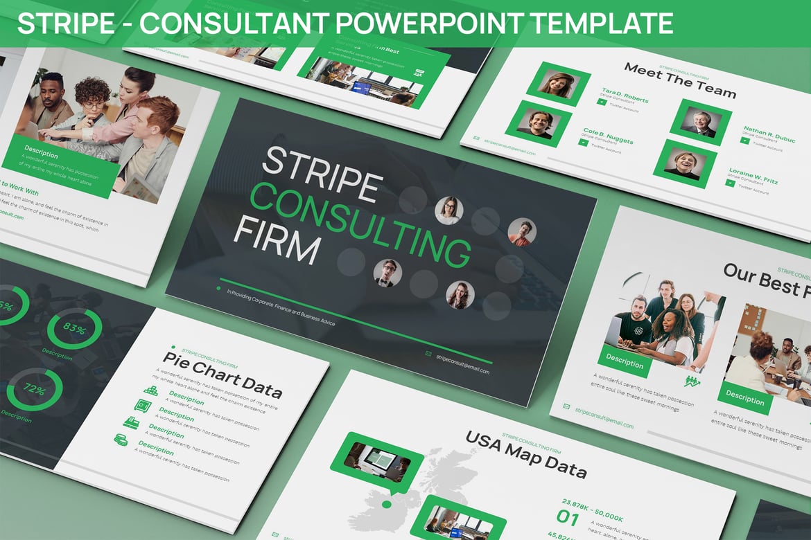 Template Powerpoint Konsultan Stripe yang Modern dan Sederhana