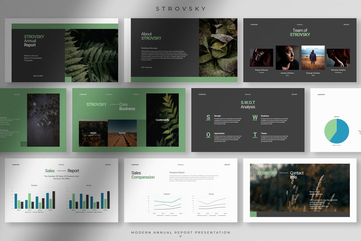 Template Presentasi PowerPoint Laporan Tahunan Strovsky yang Modern dan Profesional