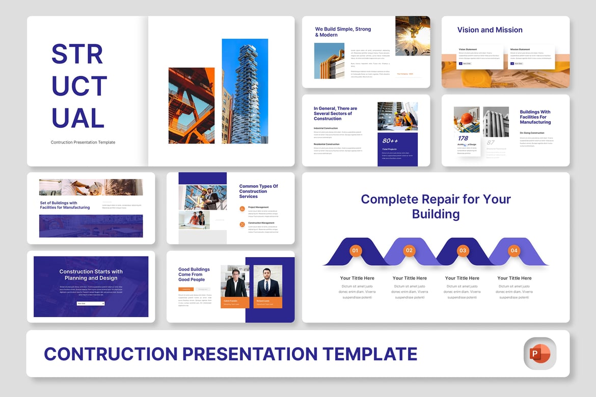 Template Presentasi PowerPoint Konstruksi yang Modern dan Profesional
