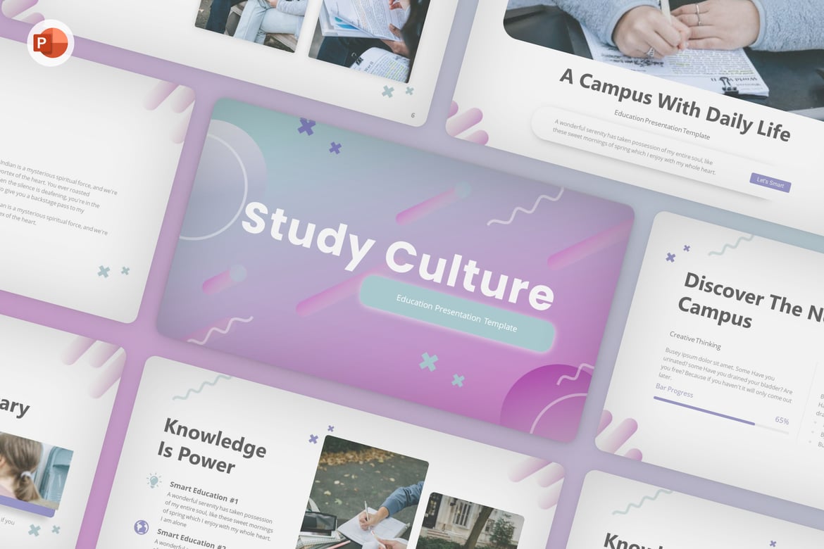 Template Presentasi PowerPoint Geometris Ungu StudyCulture