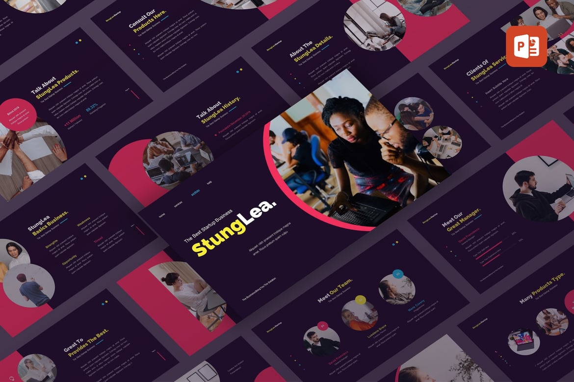 Template Presentasi PowerPoint StungLea untuk Startup yang Menarik
