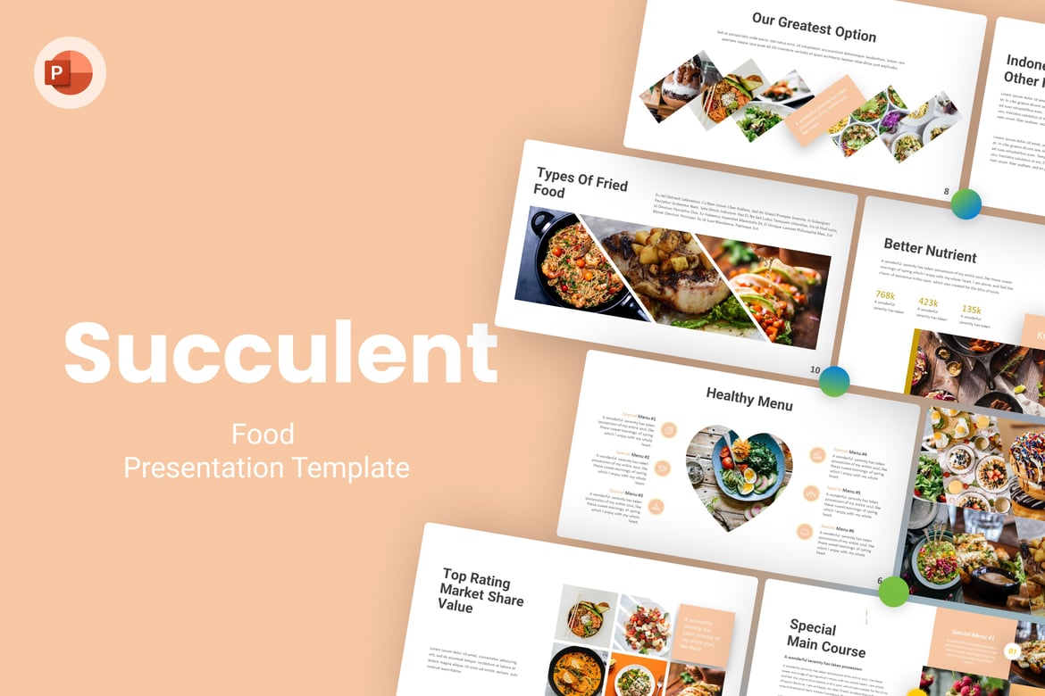 Template PowerPoint Makanan Succulent yang Menarik