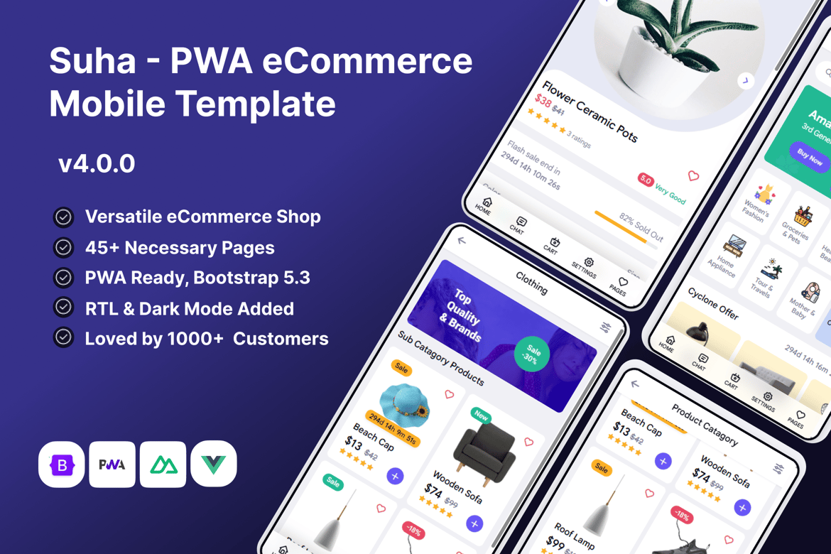 Suha - Template Web eCommerce Mobile PWA Modern dengan Nuxt JS