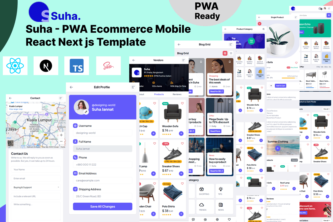 Suha - Template Website E-commerce Mobile PWA dengan React dan Next.js