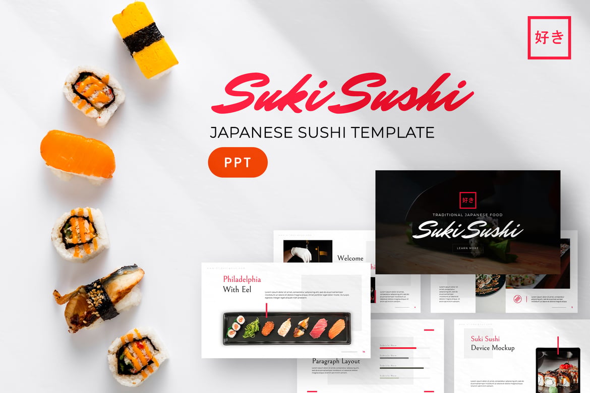 Template PowerPoint Suki - Desain Sushi yang Elegan