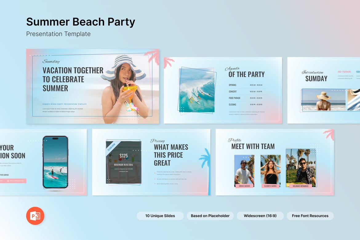 Template PowerPoint Pesta Pantai Musim Panas yang Menarik