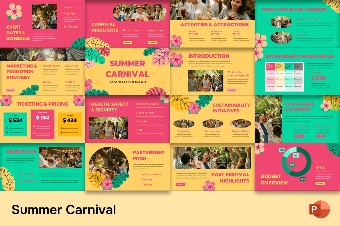 Template PowerPoint Karnaval Musim Panas yang Menarik