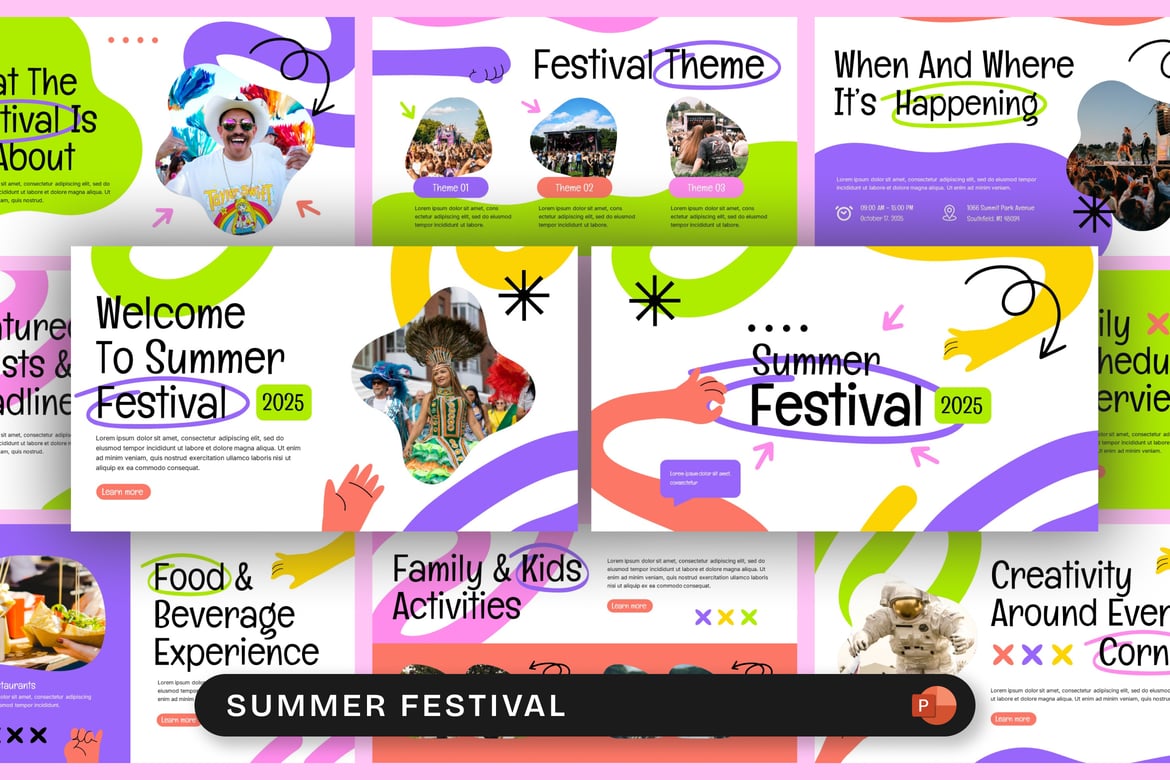 Template Presentasi PowerPoint Festival Musim Panas yang Menarik