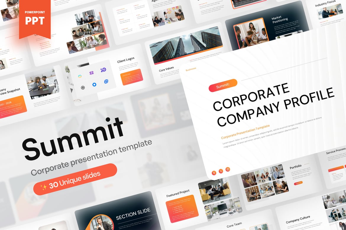 Template Presentasi PowerPoint Summit untuk Korporat yang Profesional