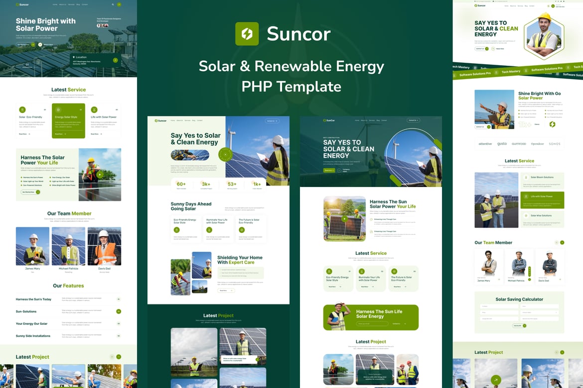 Suncor - Template Website Energi Surya & Terbarukan PHP yang Modern