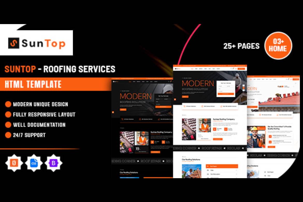 Suntop – Template Website Layanan Atap Modern dan Responsif