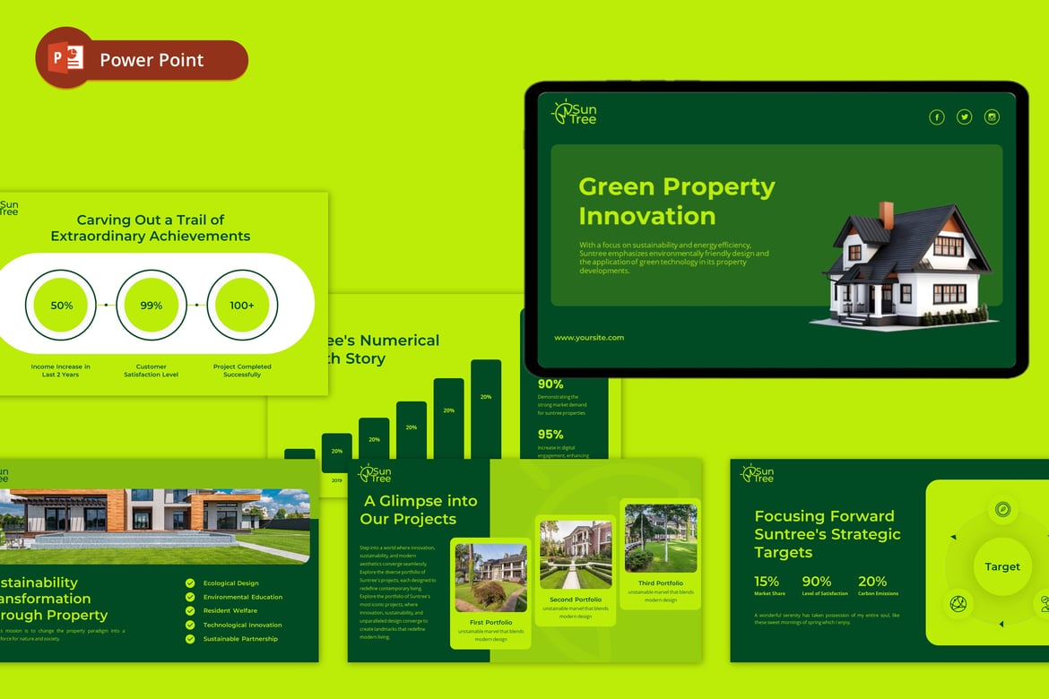 Template Presentasi PowerPoint SunTree - Solusi Kreatif untuk Properti Hijau