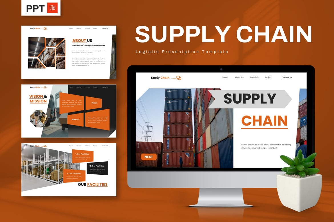 Template PowerPoint Rantai Pasokan dan Logistik yang Profesional
