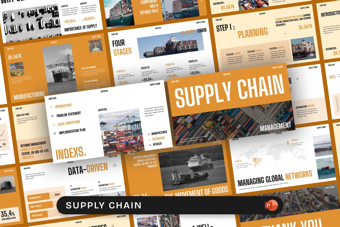Template PowerPoint Rantai Pasokan yang Modern dan Profesional