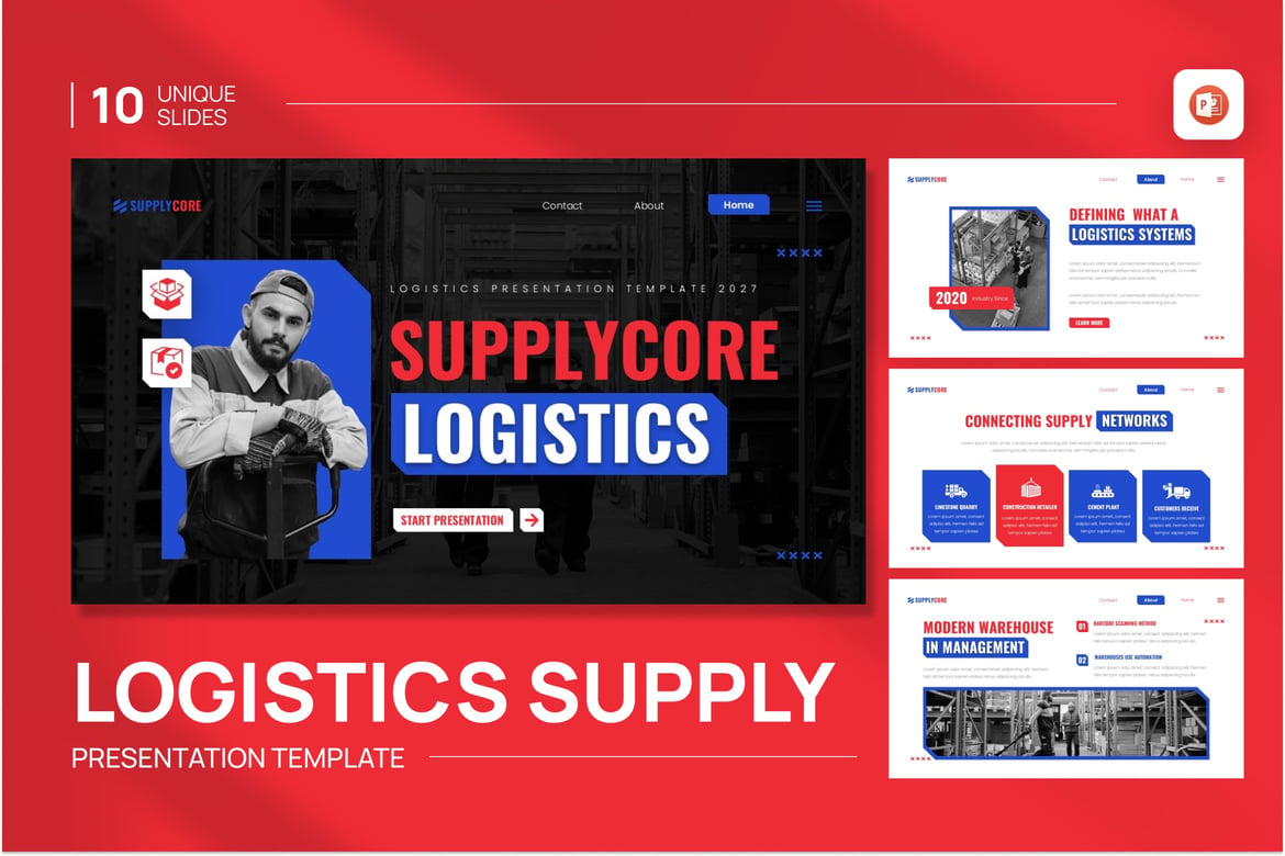 Template PowerPoint Logistik SupplyCore yang Memukau