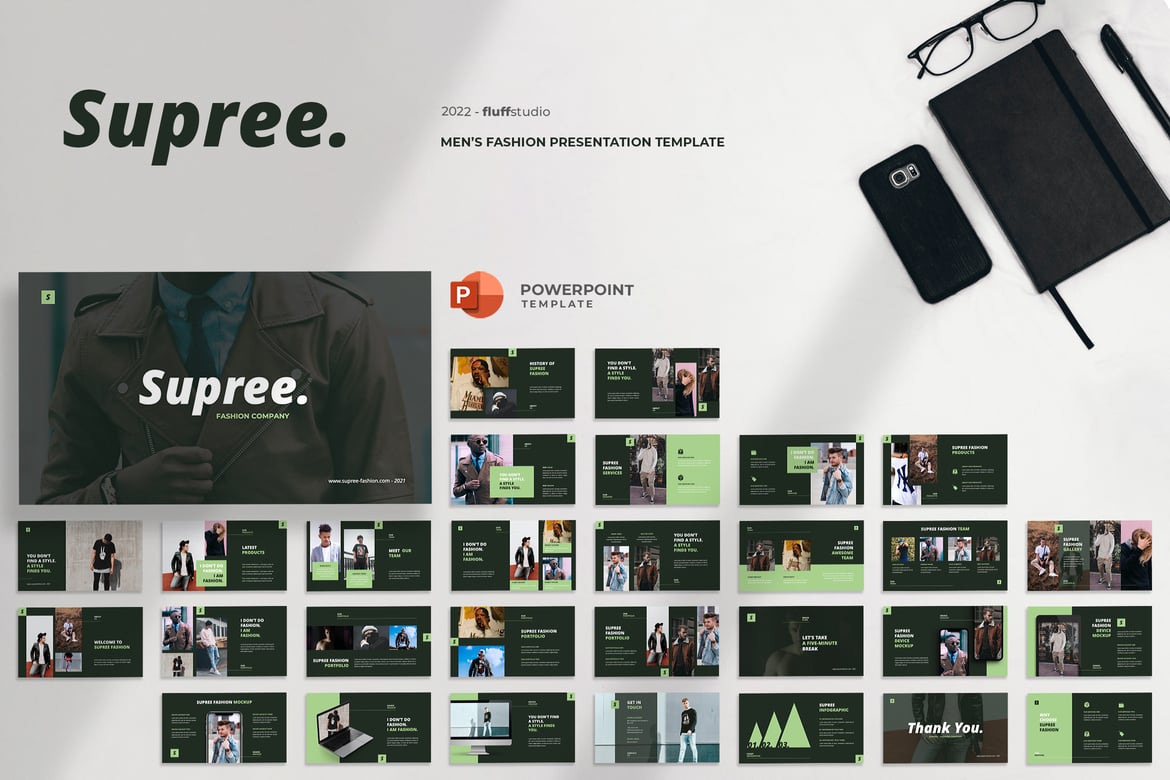 Supree - Template Powerpoint Fashion Pria yang Modern dan Minimalis