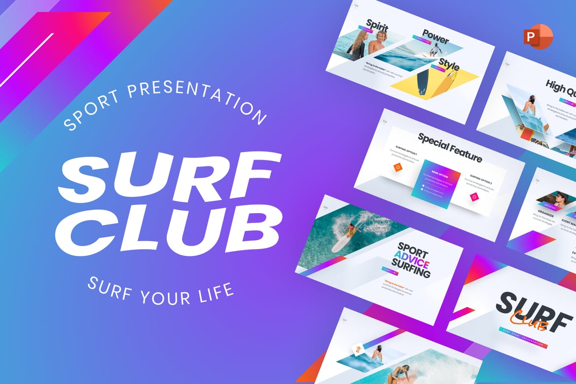 Template PowerPoint Klub Selancar yang Stylish dan Fleksibel