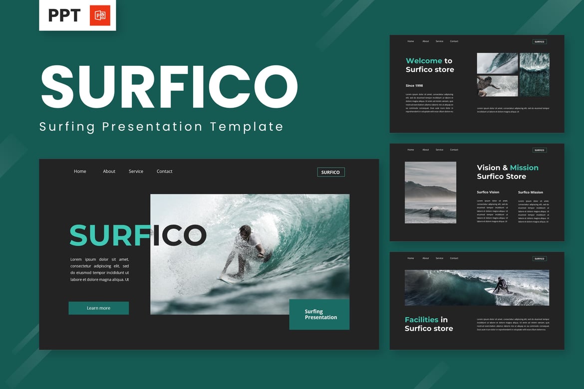 Template Presentasi Surfico - Inspirasi Selancar untuk PowerPoint